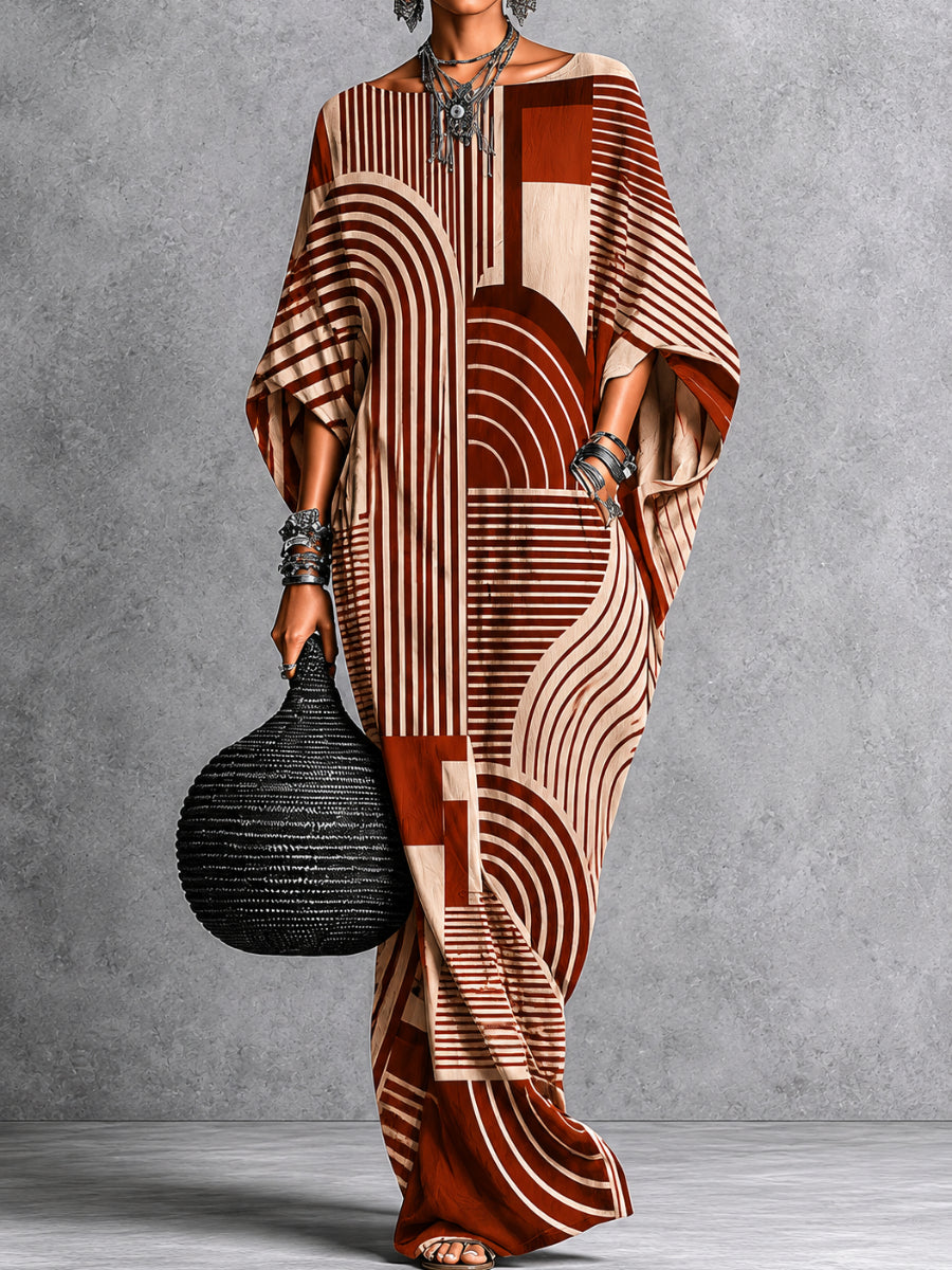 Abstract Art Print Caual Fashion Maxi Dress